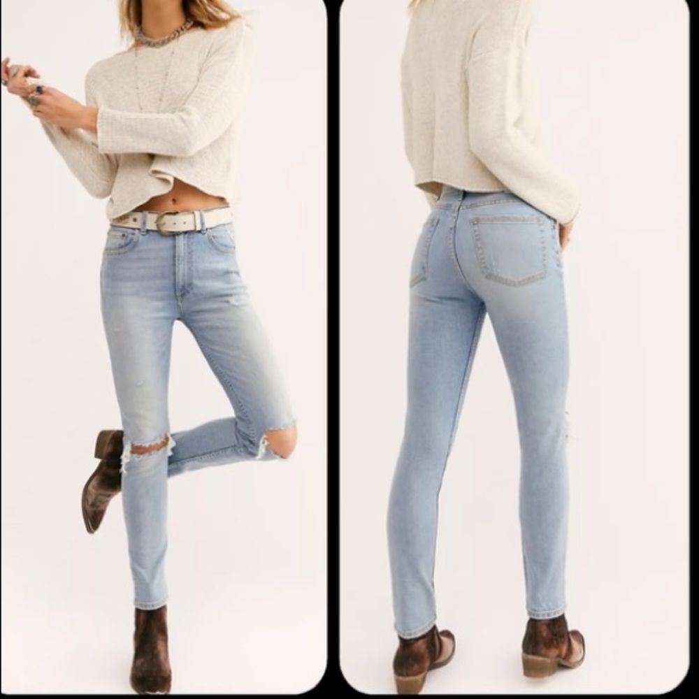 BOYISH the Zachary High Waisted Jeans Blue angel wash destructed skinny jeans 26